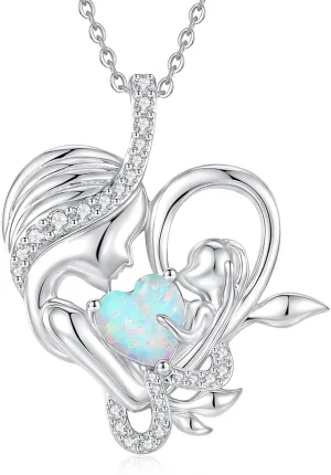 FANCIME Birthstone Mother & Child Heart Necklace - Tree of Life Pendant I Love You Mom Jewelry Gift for Mom, Grandmother, Wife, 16" 2" Chain, Symbol of Love & Eternal Bond