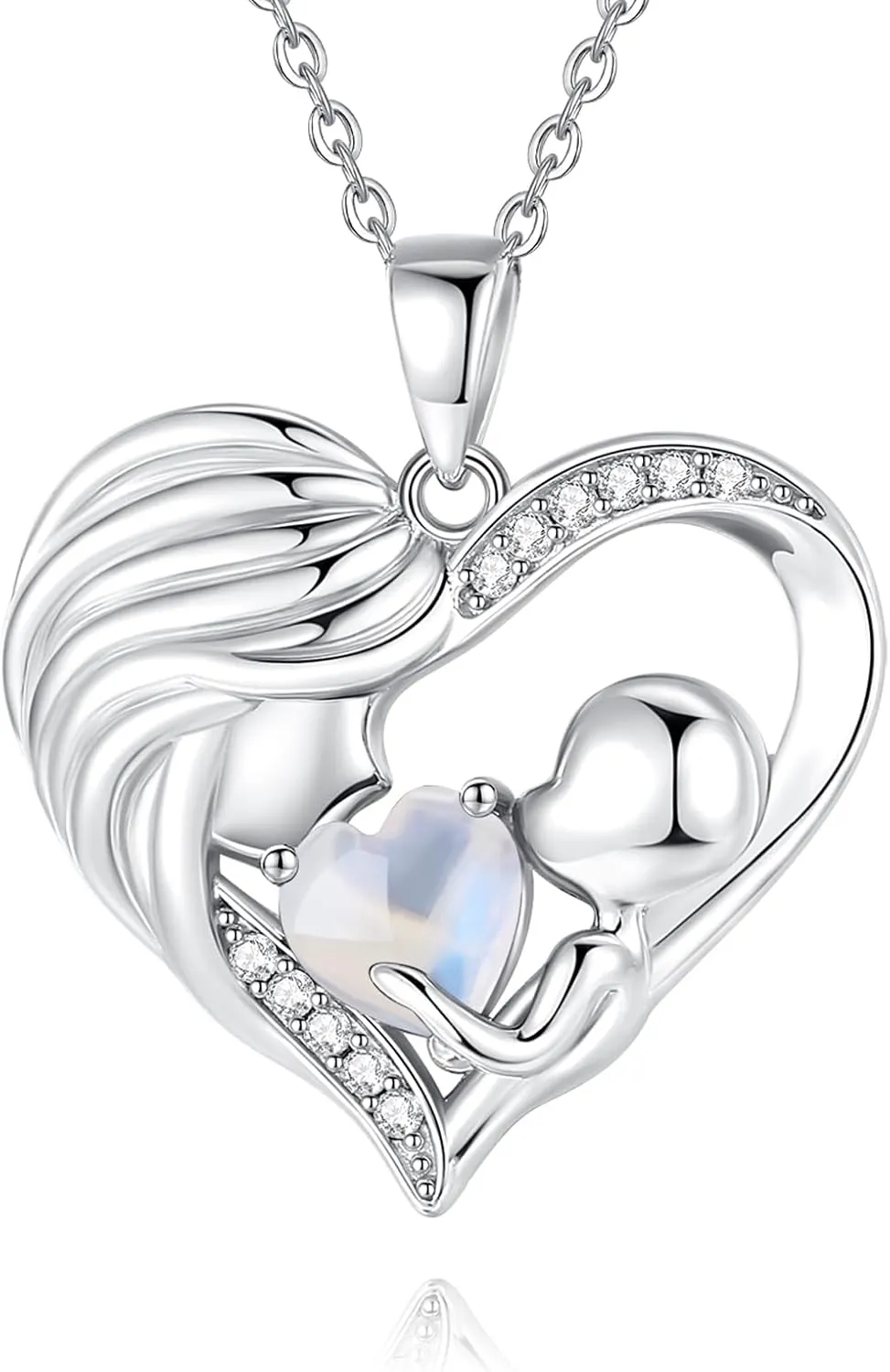 FANCIME Mom Birthstone Necklace Mother and Child Love Heart Necklace I Love You Mom Gifts Mothers Day Birthstone Jewelry Gifts for Grandmother Women Wife, 16" 2" Inches