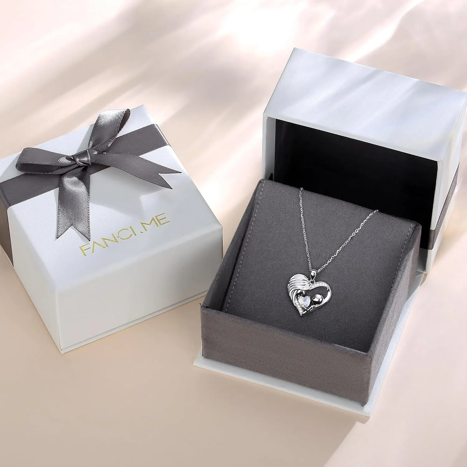 FANCIME Mom Birthstone Necklace Mother and Child Love Heart Necklace I Love You Mom Gifts Mothers Day Birthstone Jewelry Gifts for Grandmother Women Wife, 16" 2" Inches