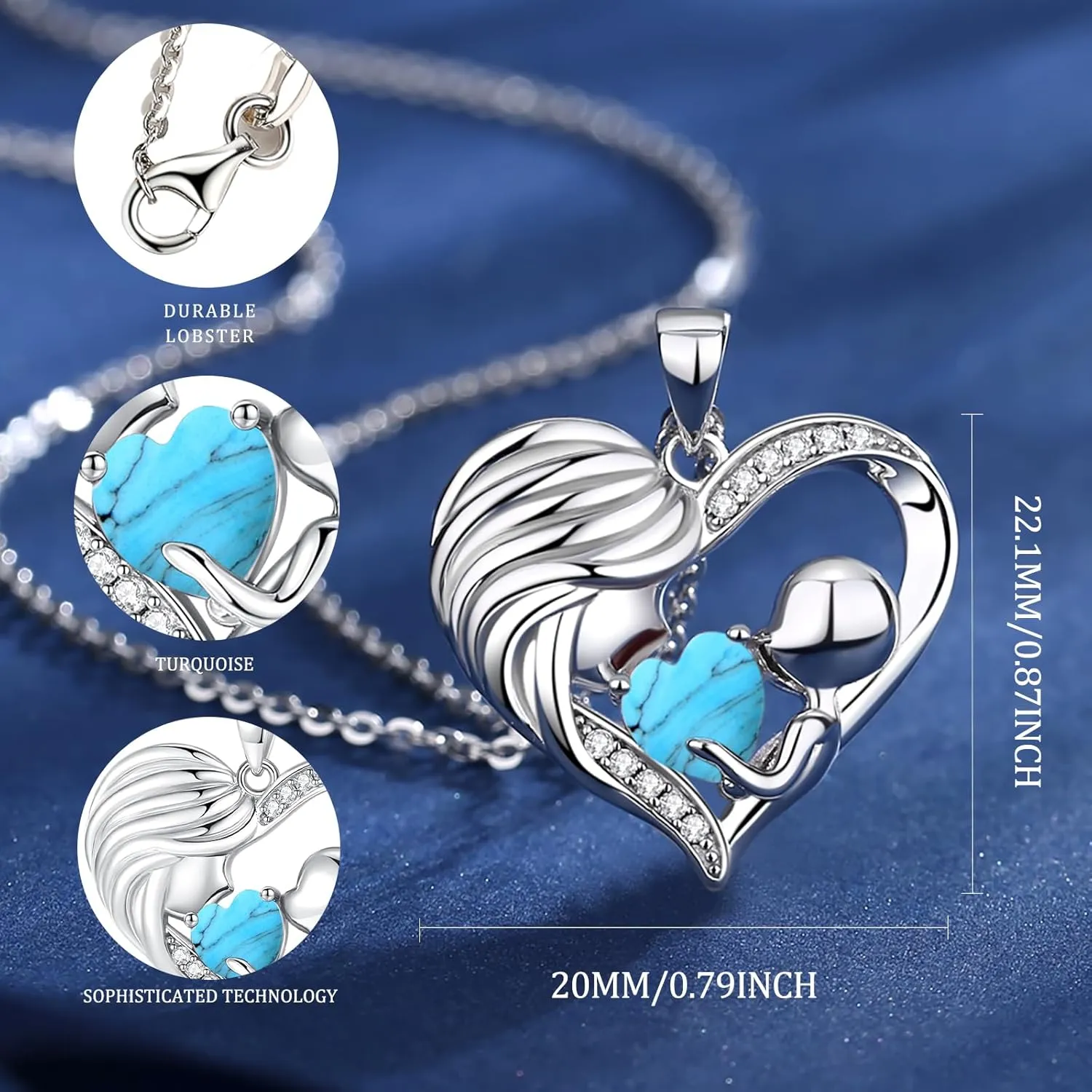 FANCIME Mom Birthstone Necklace Mother and Child Love Heart Necklace I Love You Mom Gifts Mothers Day Birthstone Jewelry Gifts for Grandmother Women Wife, 16" 2" Inches