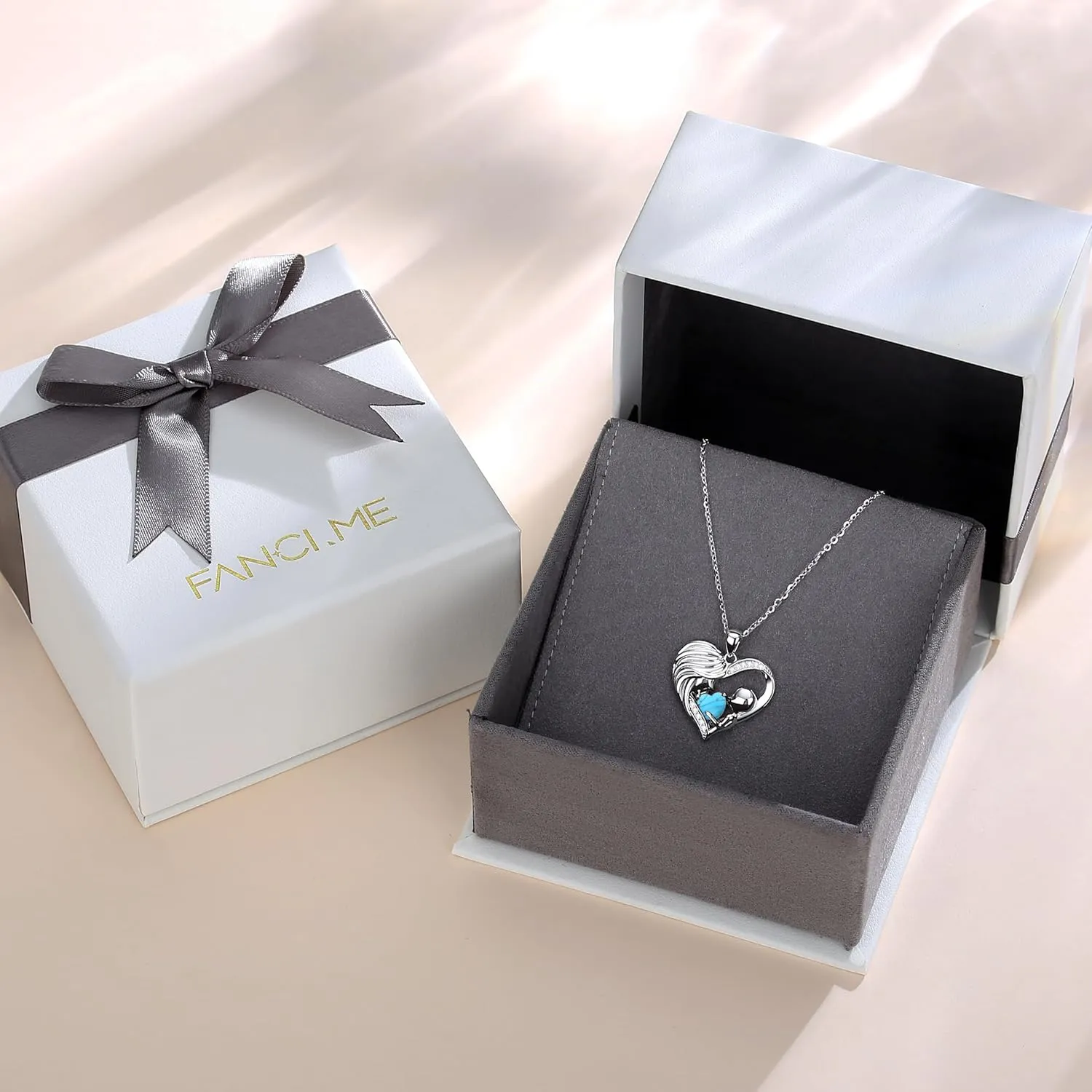 FANCIME Mom Birthstone Necklace Mother and Child Love Heart Necklace I Love You Mom Gifts Mothers Day Birthstone Jewelry Gifts for Grandmother Women Wife, 16" 2" Inches