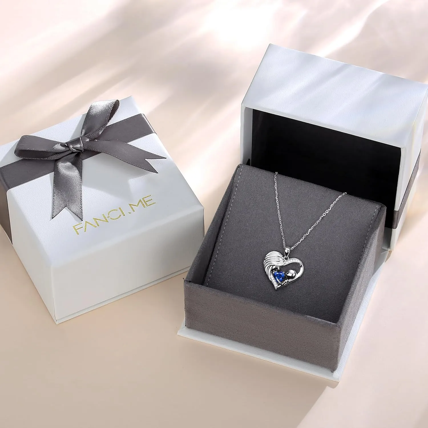 FANCIME Mom Birthstone Necklace Mother and Child Love Heart Necklace I Love You Mom Gifts Mothers Day Birthstone Jewelry Gifts for Grandmother Women Wife, 16" 2" Inches