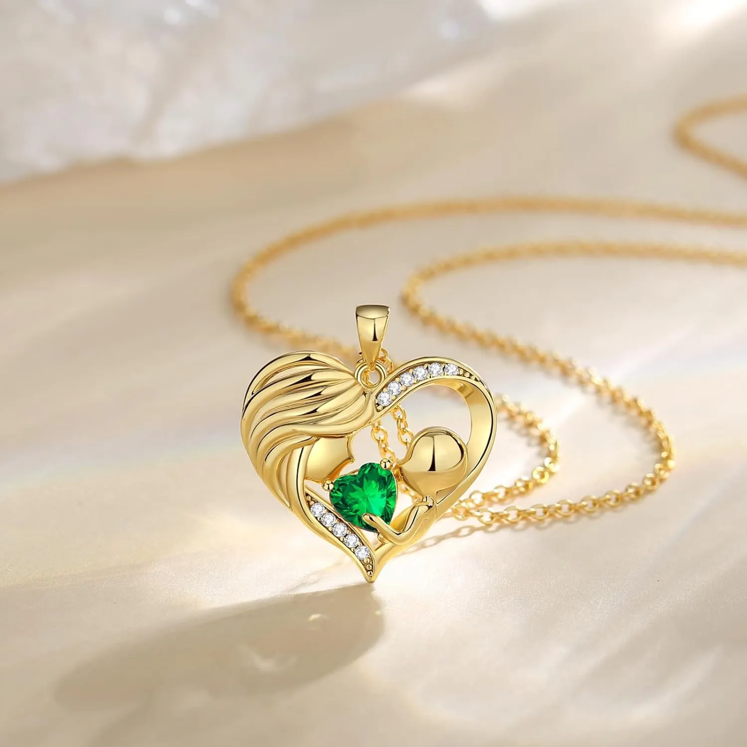 FANCIME Mom Birthstone Necklace Mother and Child Love Heart Necklace I Love You Mom Gifts Mothers Day Birthstone Jewelry Gifts for Grandmother Women Wife, 16" 2" Inches