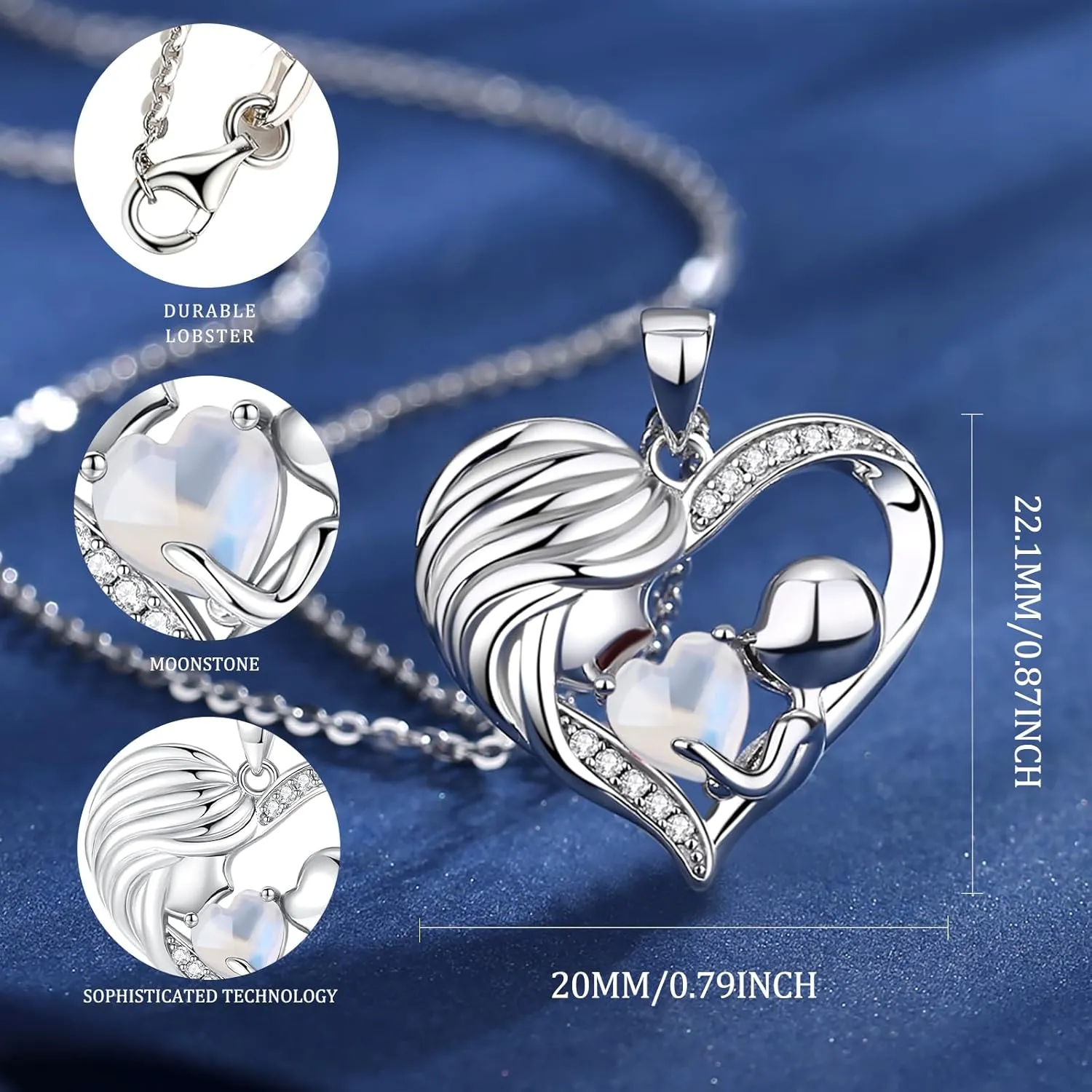 FANCIME Mom Birthstone Necklace Mother and Child Love Heart Necklace I Love You Mom Gifts Mothers Day Birthstone Jewelry Gifts for Grandmother Women Wife, 16" 2" Inches