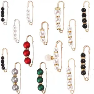Fashion Pearl Brooch,Sweater Shawl Clip Double Faux Pearl Brooches Waist Pants Extender Safety Pins 4-14Pcs