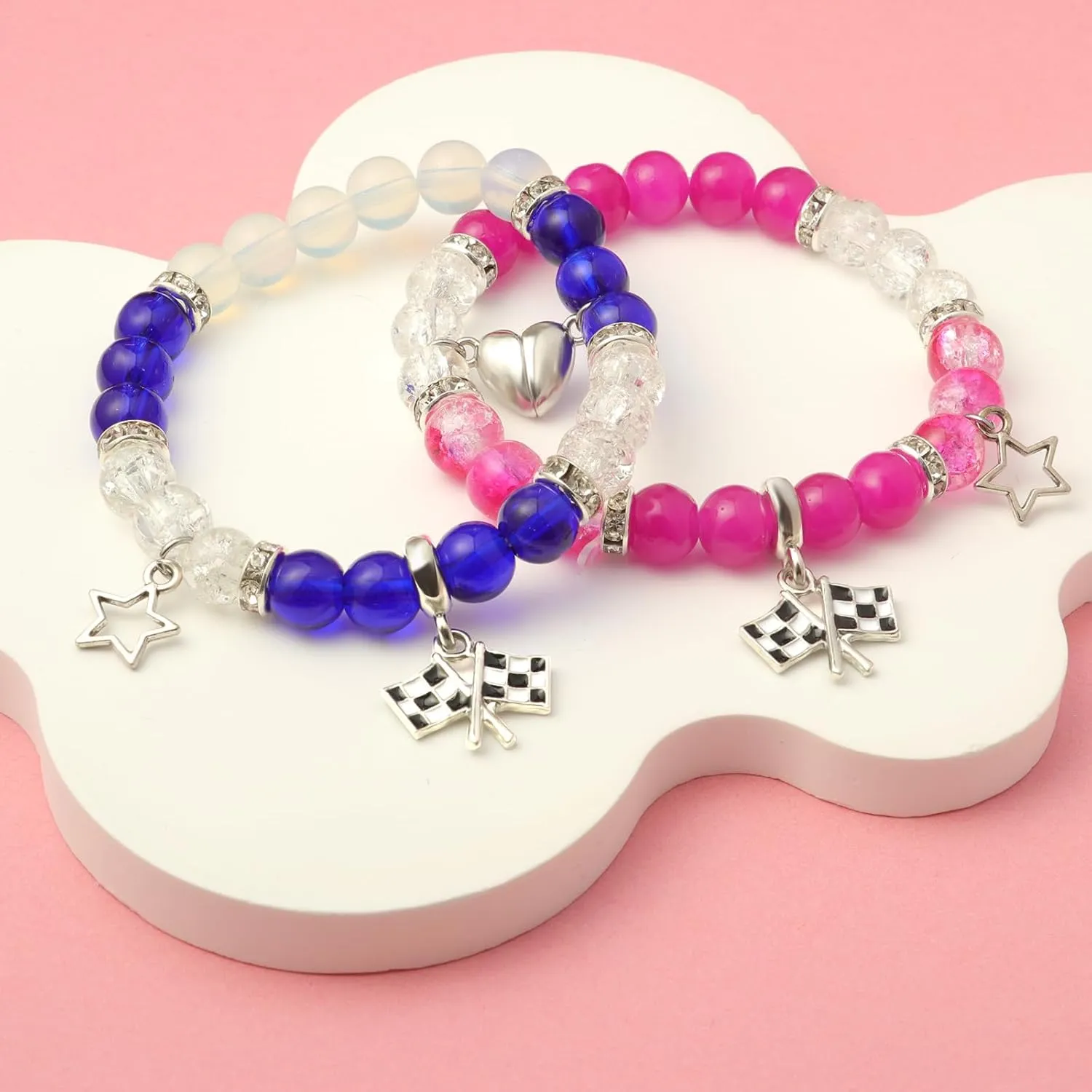 Fast Furious Movie Bracelets For Couples,Valentines Day Gifts For Her/Him,Matching Heart Charm Bracelets Gifts For Best Friend,Friendship Jewelry To Sister BestieLong Distance Gift For Bf Gf