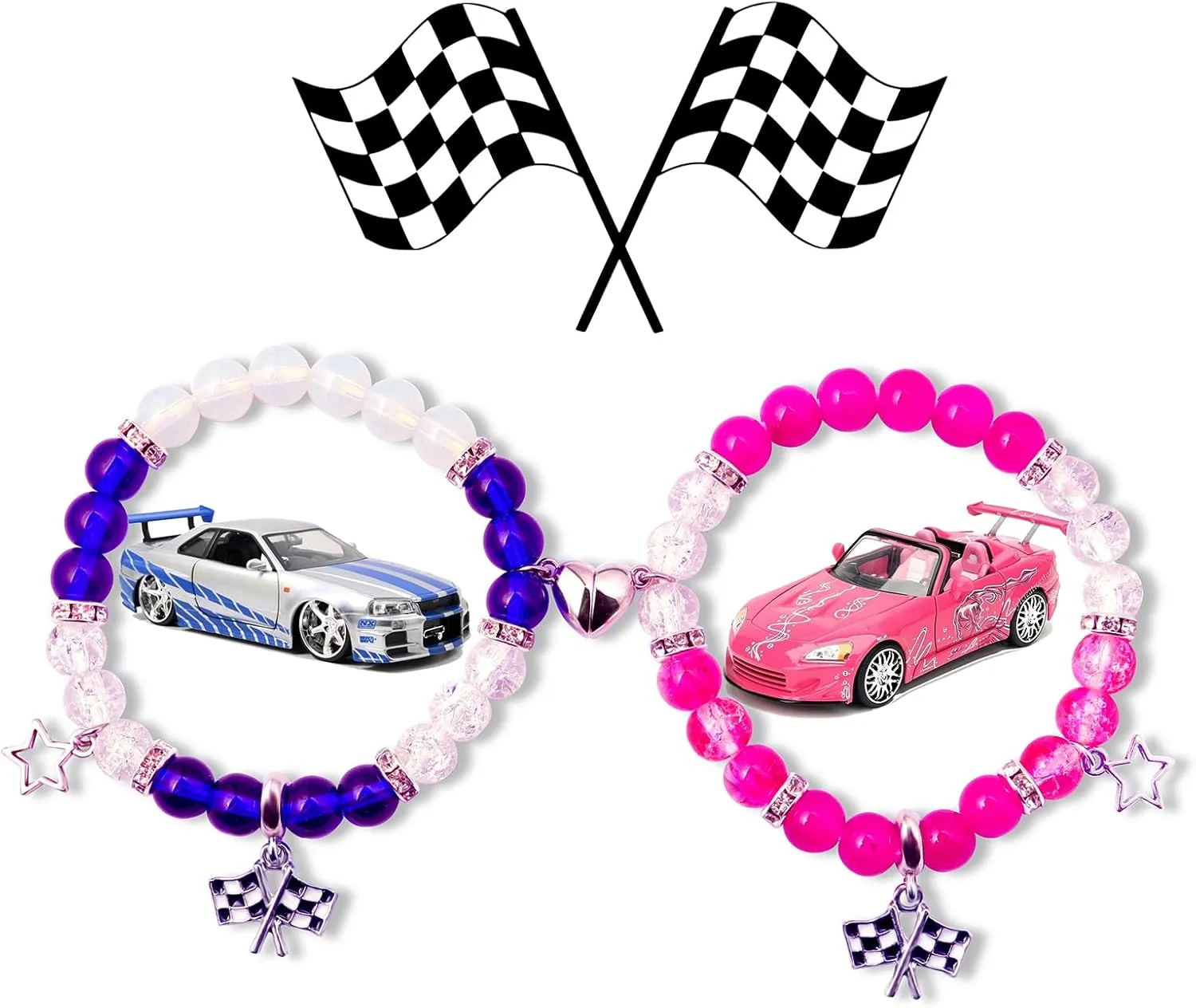Fast Furious Movie Bracelets For Couples,Valentines Day Gifts For Her/Him,Matching Heart Charm Bracelets Gifts For Best Friend,Friendship Jewelry To Sister BestieLong Distance Gift For Bf Gf