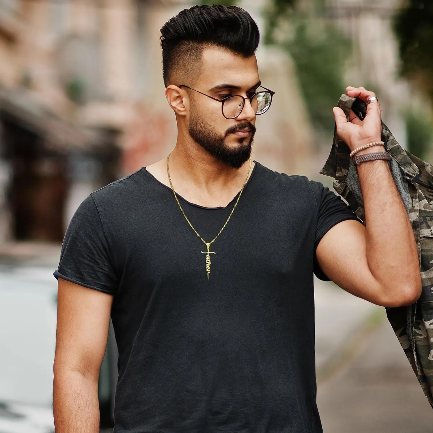 Father Cross Necklace for Men Dad, Fathers Day Jewelry Gifts for Dad from Wife, Dad Birthday Jewelry from Daughters Sons, New Dad Gifts for Husband, Mens Christian Gifts Silver/Gold