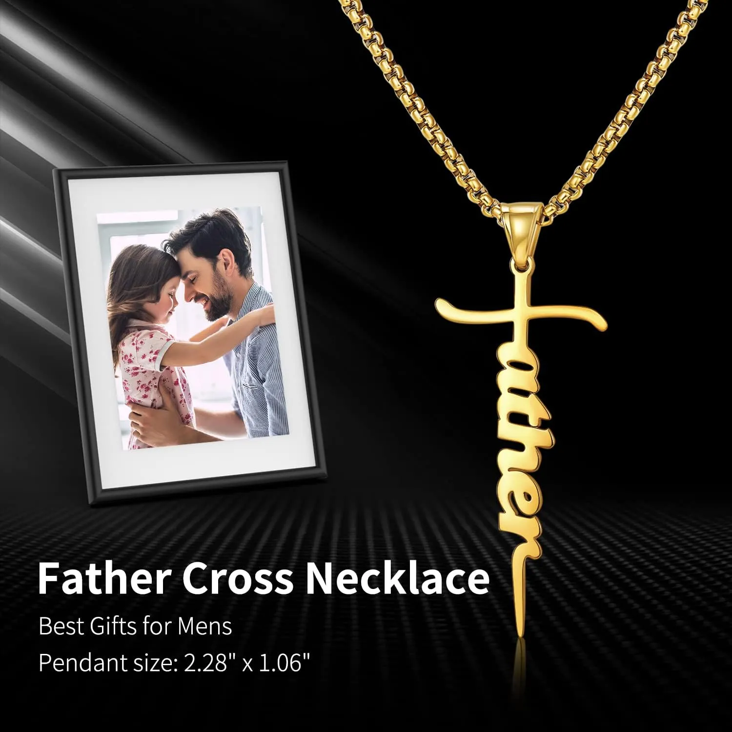 Father Cross Necklace for Men Dad, Fathers Day Jewelry Gifts for Dad from Wife, Dad Birthday Jewelry from Daughters Sons, New Dad Gifts for Husband, Mens Christian Gifts Silver/Gold