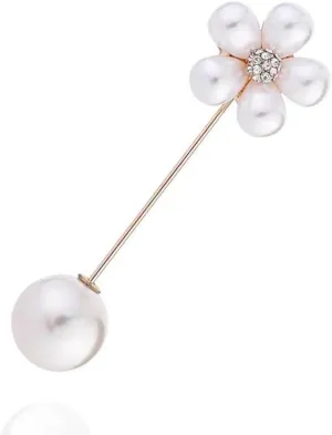 Faux Pearls Flower Lapel Stick Brooch Pin for Women Girls Crystal Cubic Zirconia Floral Pins Scarves Hat Suit Cardigan Tuxedo Tie Corsage Brooches Pins Dainty Jewelry Gifts Wedding