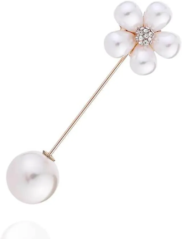 Faux Pearls Flower Lapel Stick Brooch Pin for Women Girls Crystal Cubic Zirconia Floral Pins Scarves Hat Suit Cardigan Tuxedo Tie Corsage Brooches Pins Dainty Jewelry Gifts Wedding