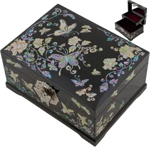 February Mountain Mother of Pearl Jewelry Box - Gifts for Mom Wife Girlfriend Her on Mothers Day Anniversary Birthday Gifts for Women Wooden Keepsake Treasure Box