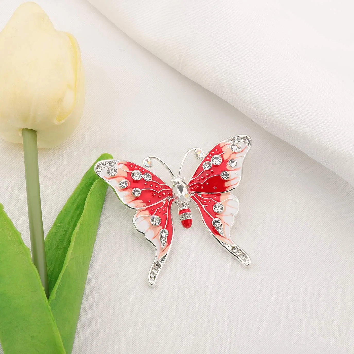 FEELMEM Crystal Rhinestone Butterfly Brooch Pin Blue Color Butterfly Brooches for For Women Wedding/Banquet/Birthday Party