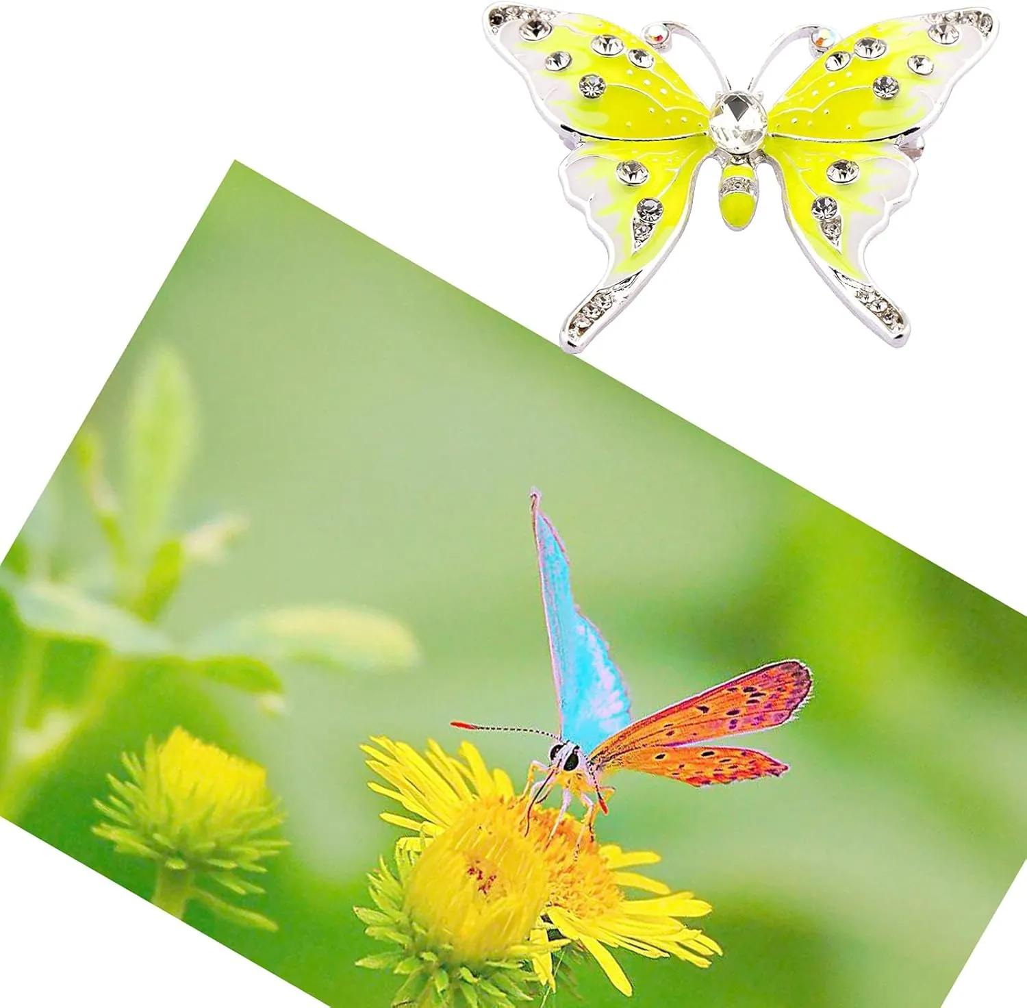 FEELMEM Crystal Rhinestone Butterfly Brooch Pin Blue Color Butterfly Brooches for For Women Wedding/Banquet/Birthday Party