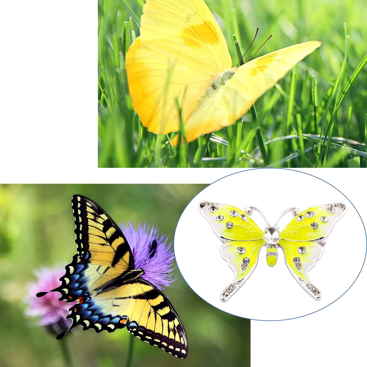 FEELMEM Crystal Rhinestone Butterfly Brooch Pin Blue Color Butterfly Brooches for For Women Wedding/Banquet/Birthday Party