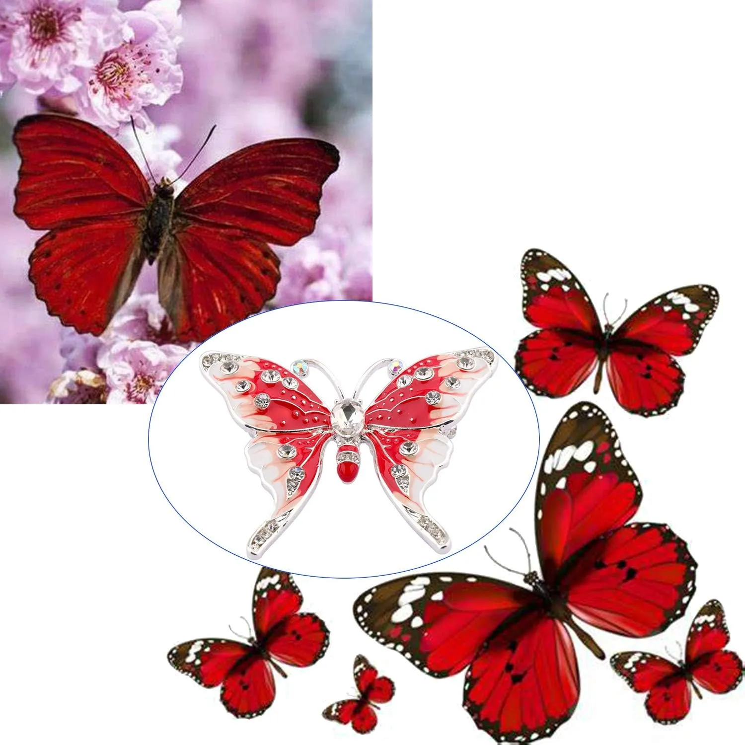 FEELMEM Crystal Rhinestone Butterfly Brooch Pin Blue Color Butterfly Brooches for For Women Wedding/Banquet/Birthday Party