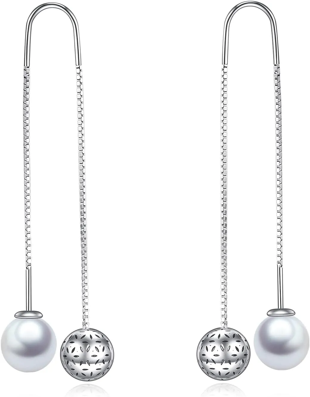 Filigree Ball Dangle Drop Earrings Sterling Silver Pearl Threader Earrings Jewelry Gifts for Women