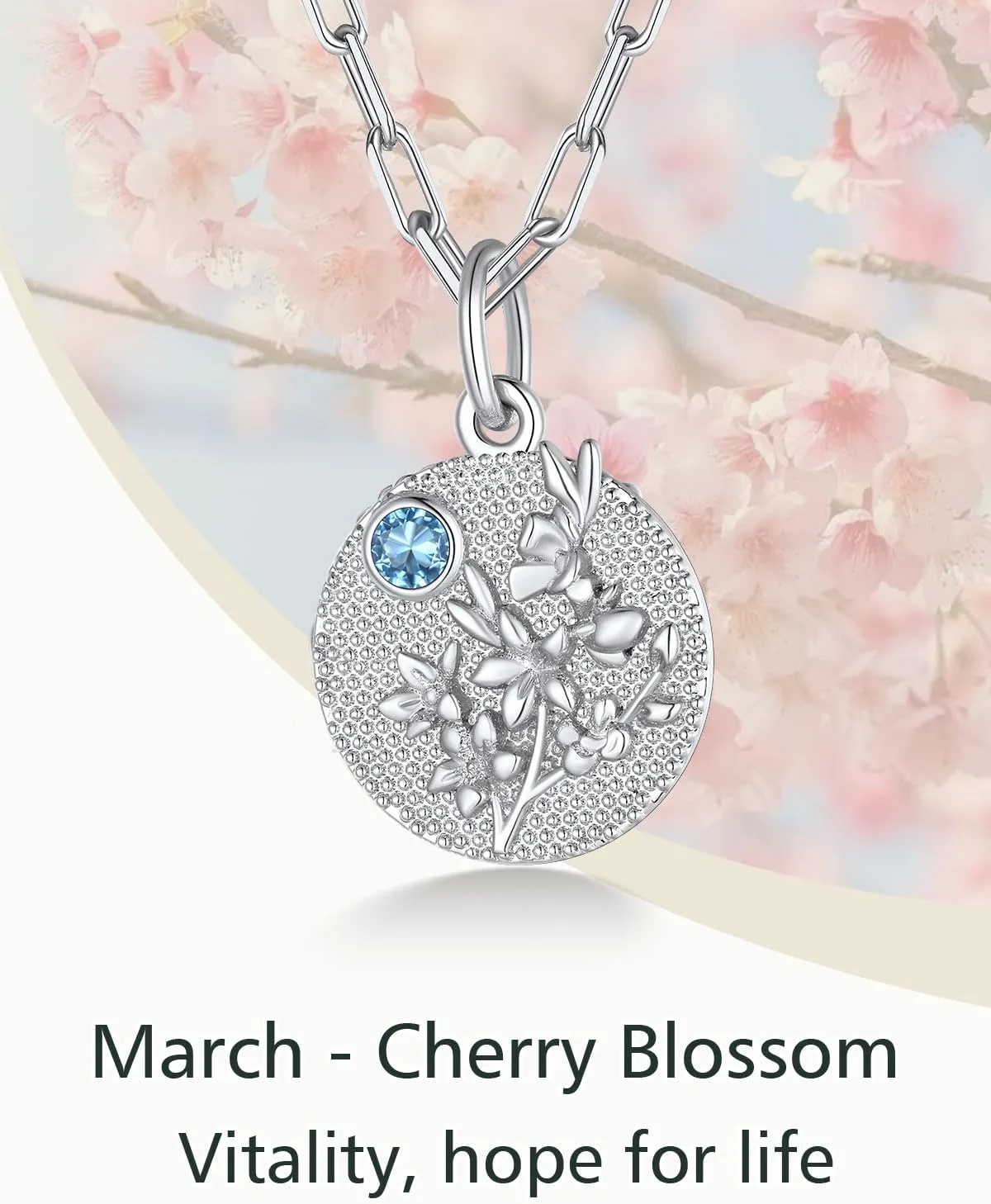 FindChic Birth Flower Necklace with Birthstone 18K Yellow Gold/Platinum/Rose Gold Plated Floral Embossed Pendant Paperclip Chain Dainty Medal Jewelry for Mom Grandma, with Gift Box