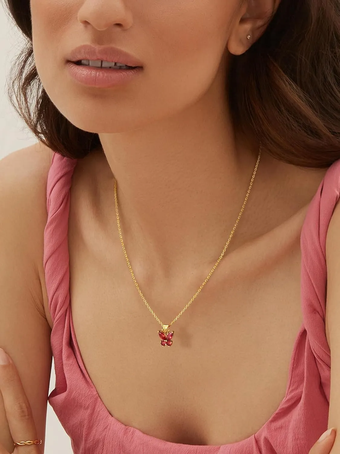 FindChic Dainty Butterfly Necklace with Birthstones Gold Plated Pendant 16'' Chain Birthday Jewelry Gift for Girlfriend Mom Daughter, with Gift Box