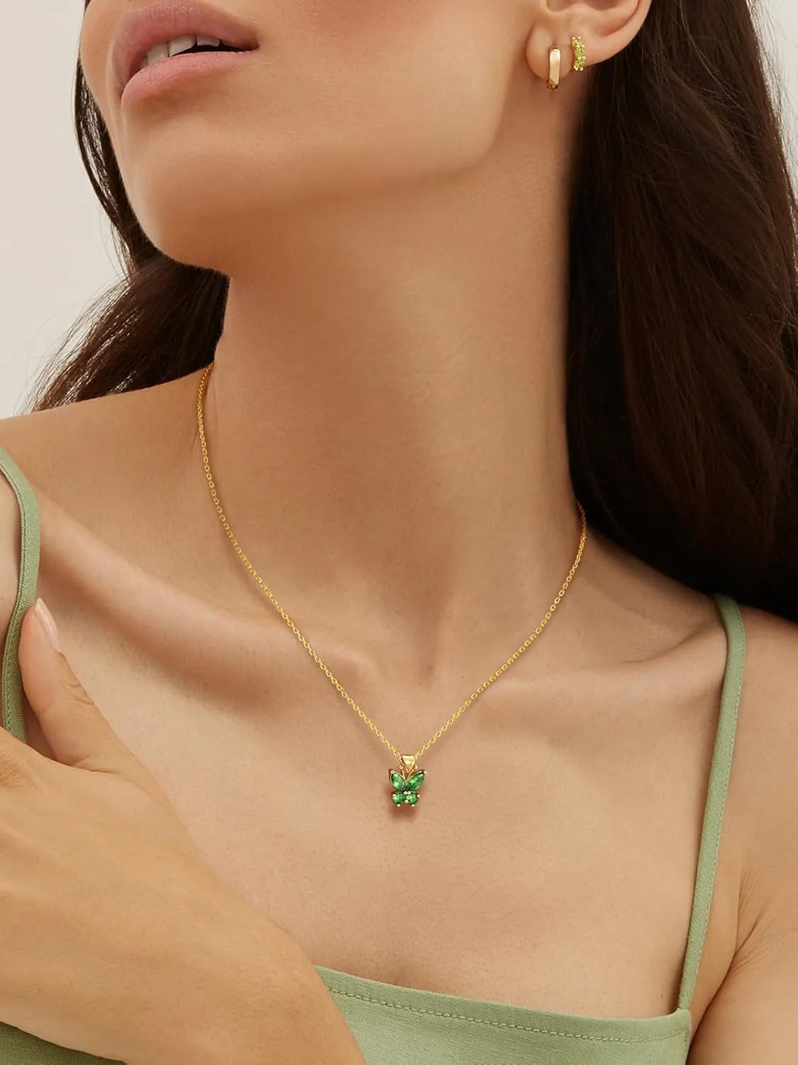 FindChic Dainty Butterfly Necklace with Birthstones Gold Plated Pendant 16'' Chain Birthday Jewelry Gift for Girlfriend Mom Daughter, with Gift Box