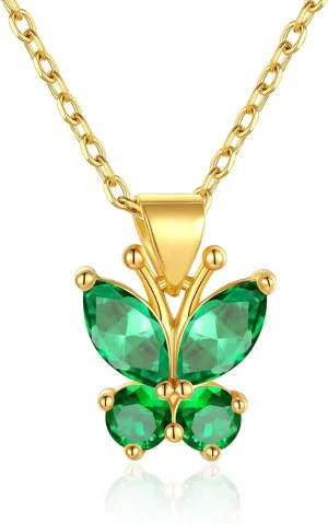FindChic Dainty Butterfly Necklace with Birthstones Gold Plated Pendant 16'' Chain Birthday Jewelry Gift for Girlfriend Mom Daughter, with Gift Box