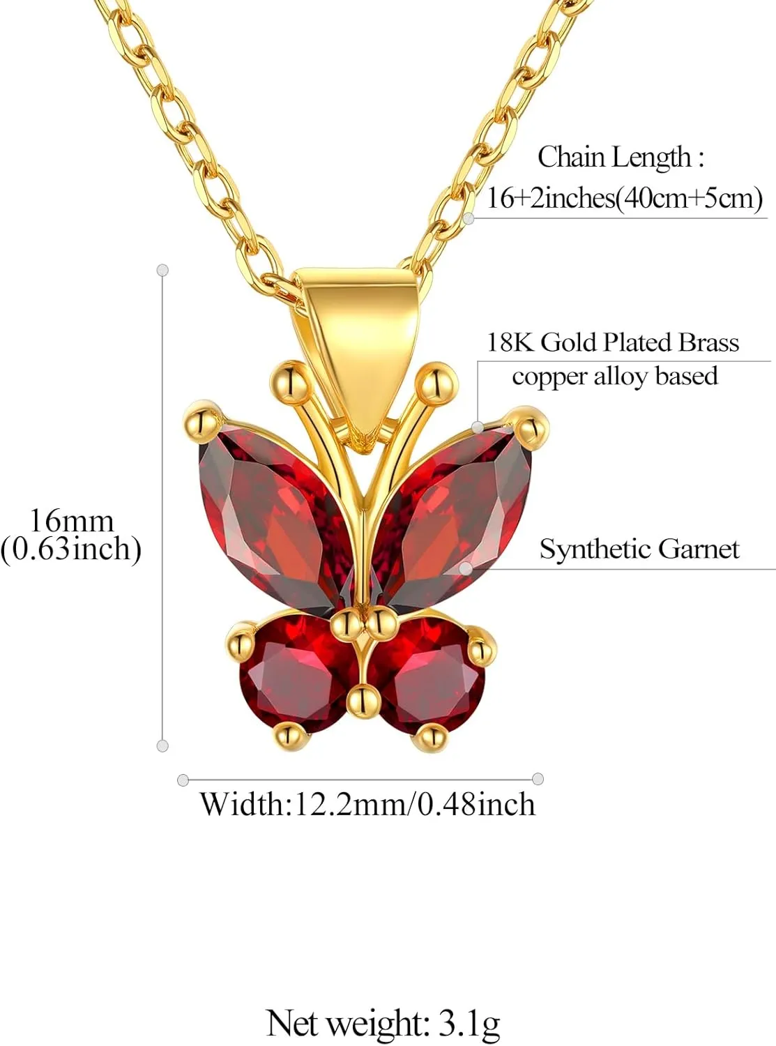 FindChic Dainty Butterfly Necklace with Birthstones Gold Plated Pendant 16'' Chain Birthday Jewelry Gift for Girlfriend Mom Daughter, with Gift Box
