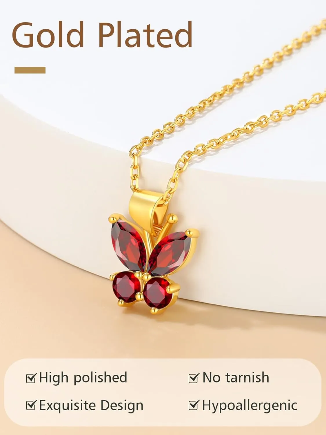 FindChic Dainty Butterfly Necklace with Birthstones Gold Plated Pendant 16'' Chain Birthday Jewelry Gift for Girlfriend Mom Daughter, with Gift Box