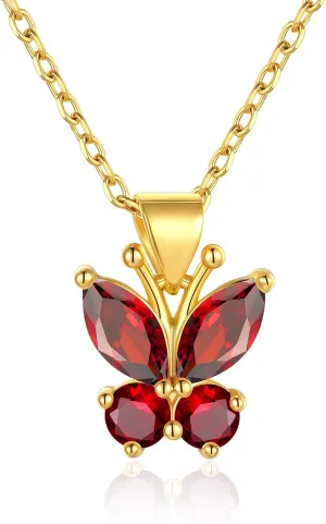 FindChic Dainty Butterfly Necklace with Birthstones Gold Plated Pendant 16'' Chain Birthday Jewelry Gift for Girlfriend Mom Daughter, with Gift Box