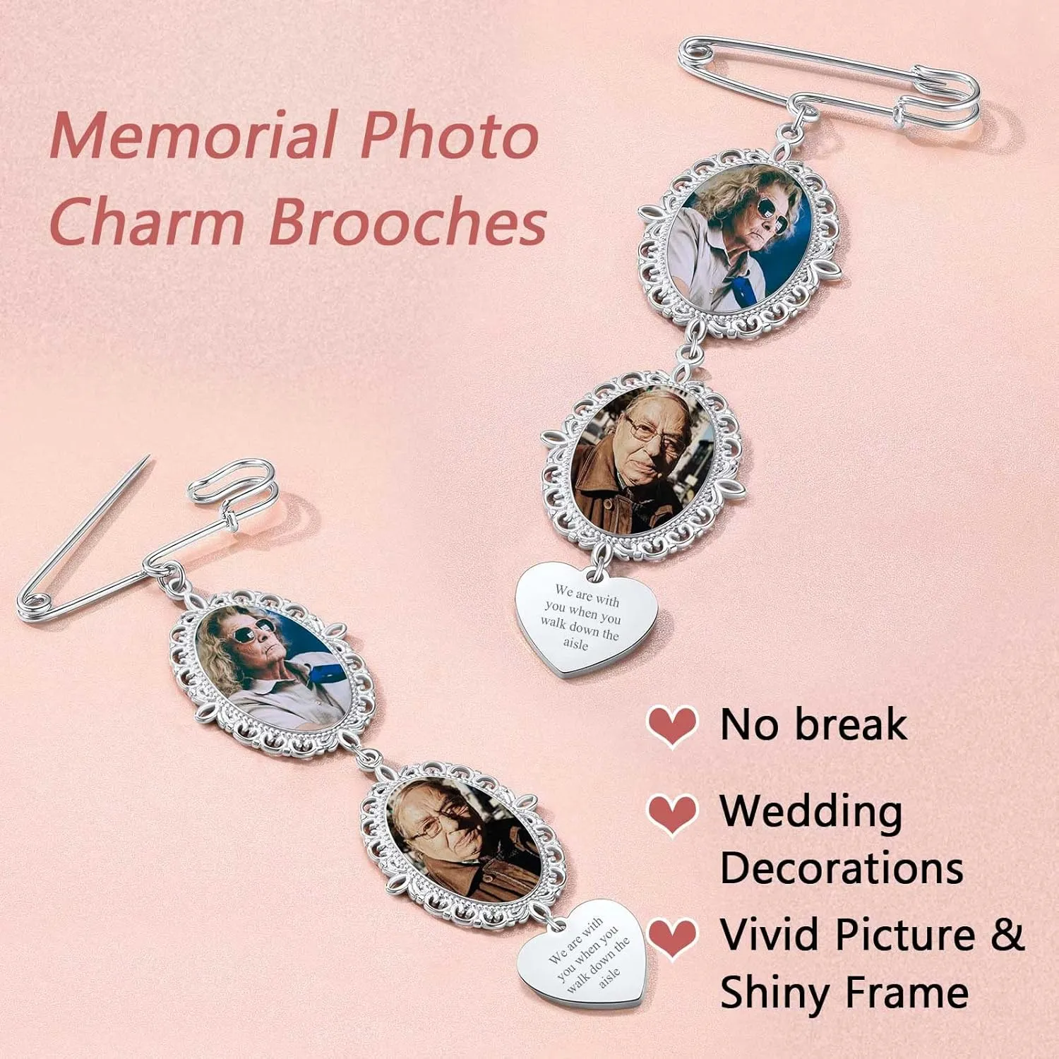FindChic Personalized 1/2/3/4 Wedding Boutonniere Photo Charms Bouquet Pins Stainless Steel/18K Gold Plated Memorial Customized Heart/Round/Oval Picture Frames Brooch Decoration Accessories   Gift Box