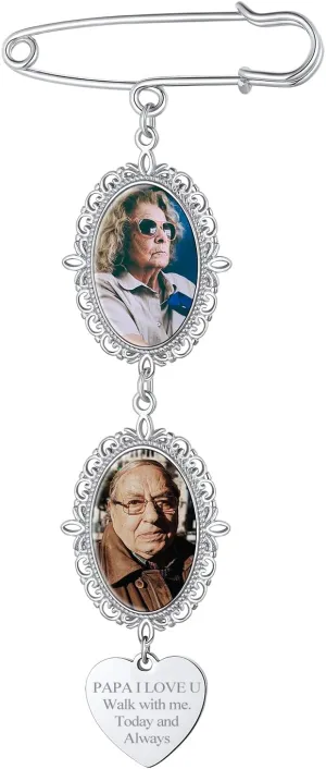 FindChic Personalized 1/2/3/4 Wedding Boutonniere Photo Charms Bouquet Pins Stainless Steel/18K Gold Plated Memorial Customized Heart/Round/Oval Picture Frames Brooch Decoration Accessories   Gift Box
