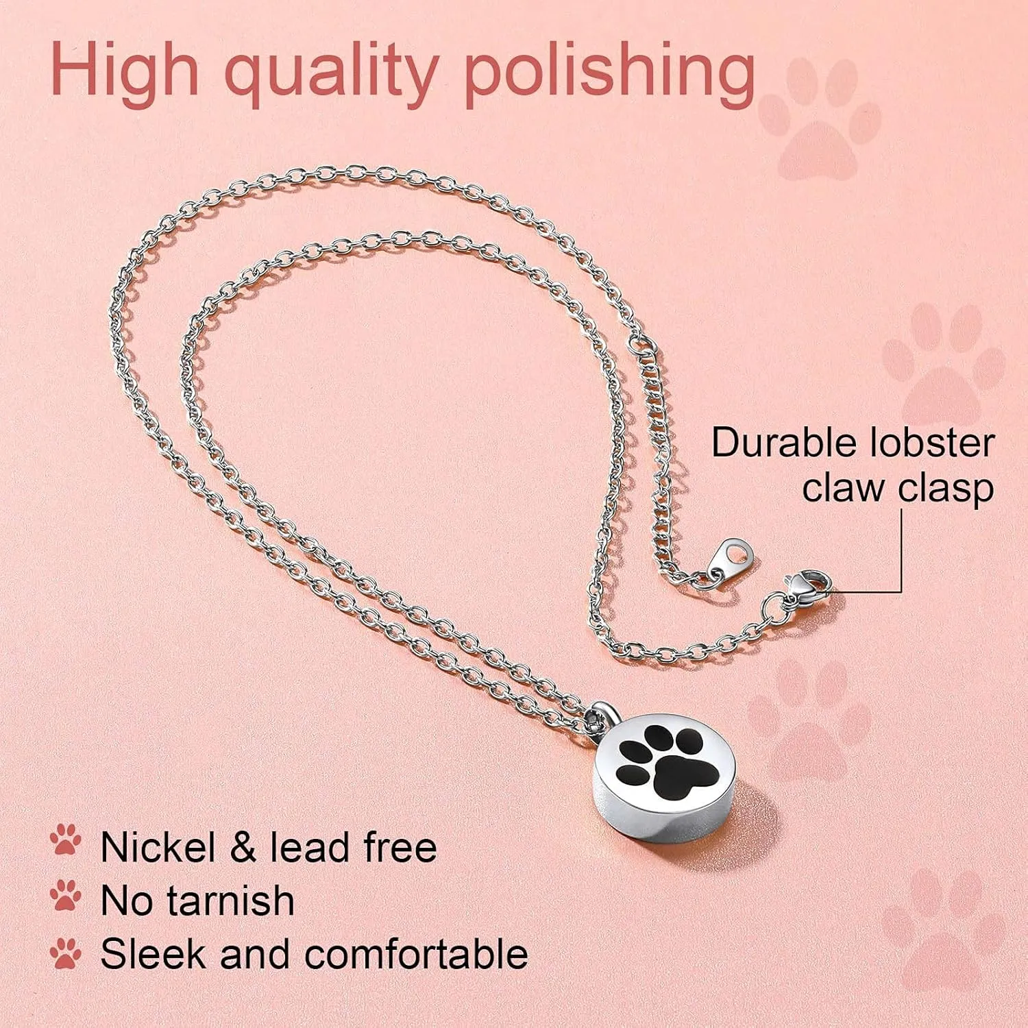 FindChic Personalized Urn Necklaces for Ashes Vertical Bar/Moon Cat/Sand Clock/Dog Claw Pendant Stainless Steel/18K Gold Plated/Black Waterproof Keepsake Cremation Jewelry with Funnel, with Gift Box