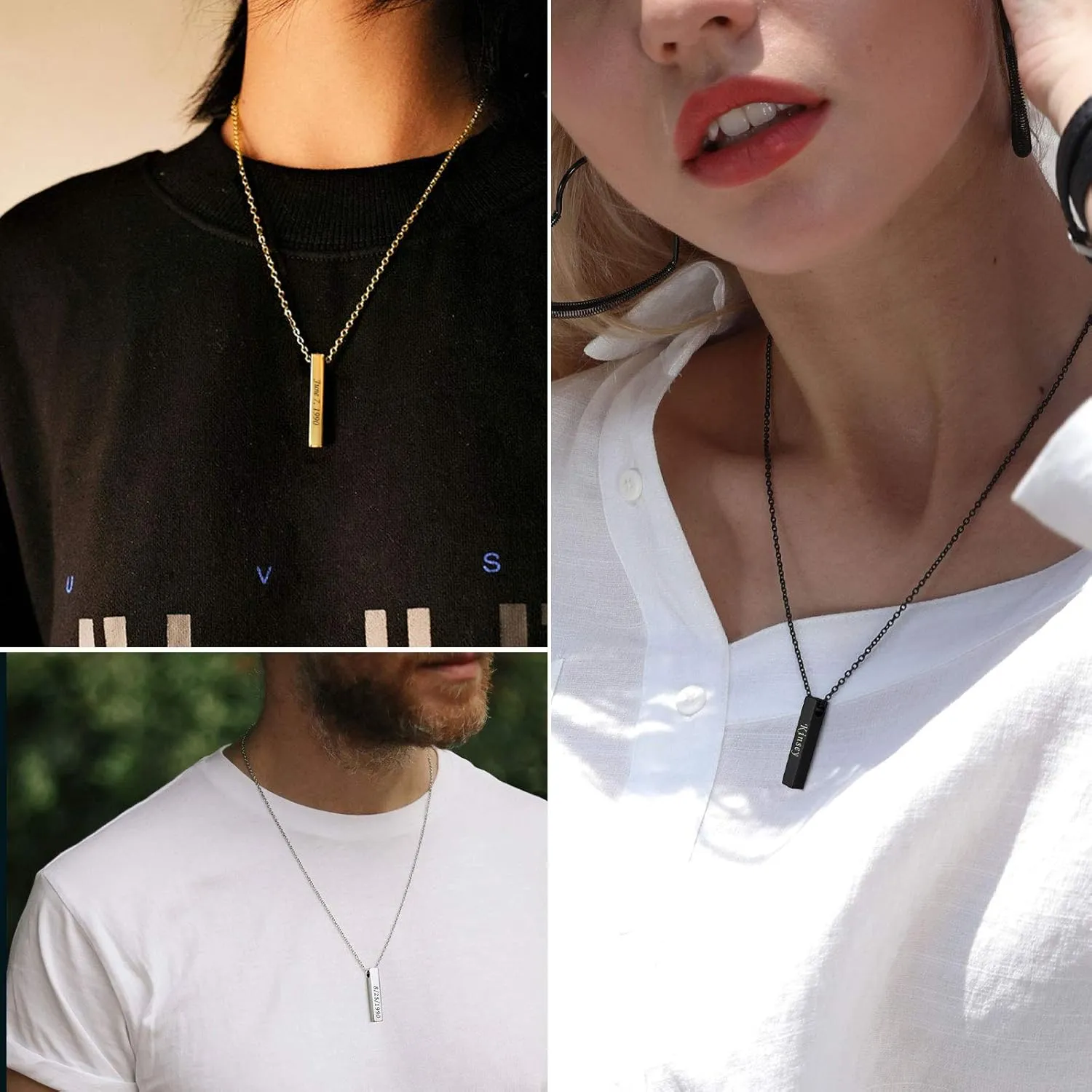 FindChic Personalized Urn Necklaces for Ashes Vertical Bar/Moon Cat/Sand Clock/Dog Claw Pendant Stainless Steel/18K Gold Plated/Black Waterproof Keepsake Cremation Jewelry with Funnel, with Gift Box