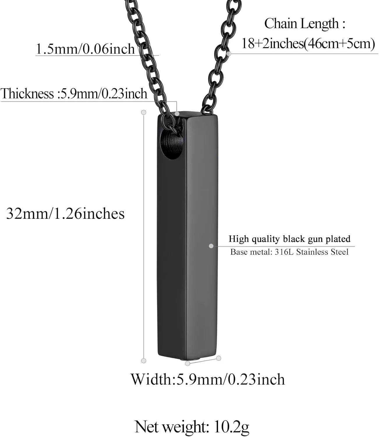 FindChic Personalized Urn Necklaces for Ashes Vertical Bar/Moon Cat/Sand Clock/Dog Claw Pendant Stainless Steel/18K Gold Plated/Black Waterproof Keepsake Cremation Jewelry with Funnel, with Gift Box