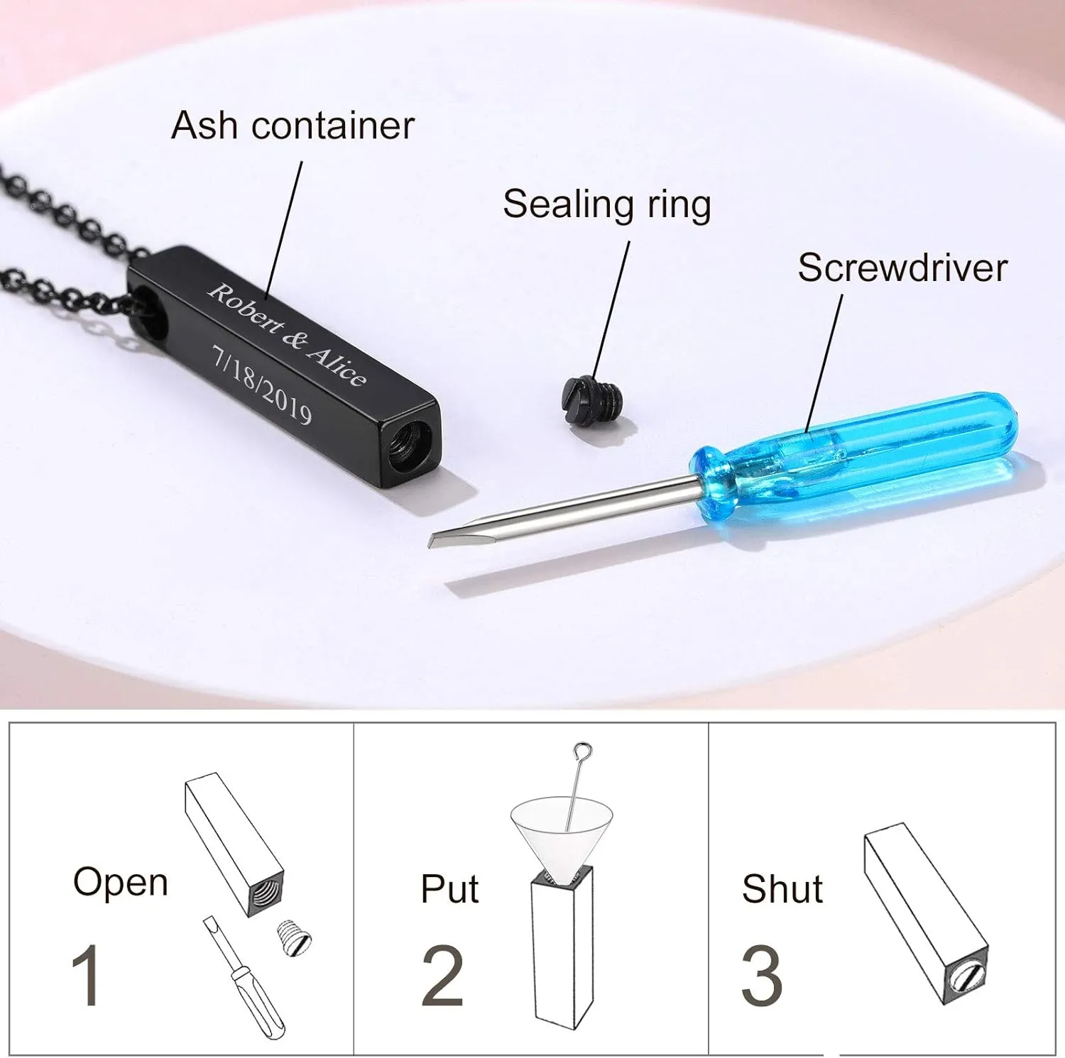 FindChic Personalized Urn Necklaces for Ashes Vertical Bar/Moon Cat/Sand Clock/Dog Claw Pendant Stainless Steel/18K Gold Plated/Black Waterproof Keepsake Cremation Jewelry with Funnel, with Gift Box