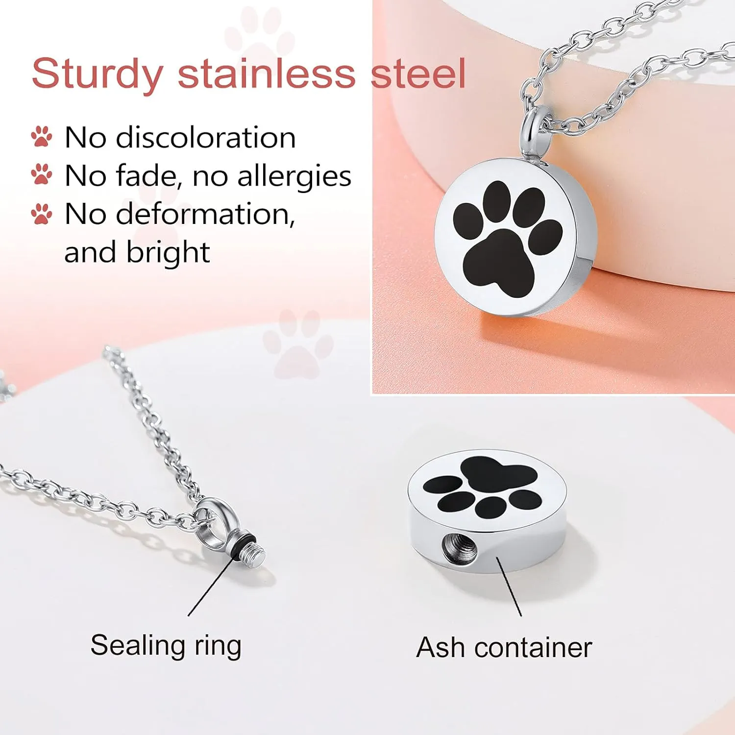 FindChic Personalized Urn Necklaces for Ashes Vertical Bar/Moon Cat/Sand Clock/Dog Claw Pendant Stainless Steel/18K Gold Plated/Black Waterproof Keepsake Cremation Jewelry with Funnel, with Gift Box