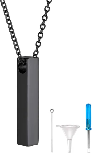 FindChic Personalized Urn Necklaces for Ashes Vertical Bar/Moon Cat/Sand Clock/Dog Claw Pendant Stainless Steel/18K Gold Plated/Black Waterproof Keepsake Cremation Jewelry with Funnel, with Gift Box