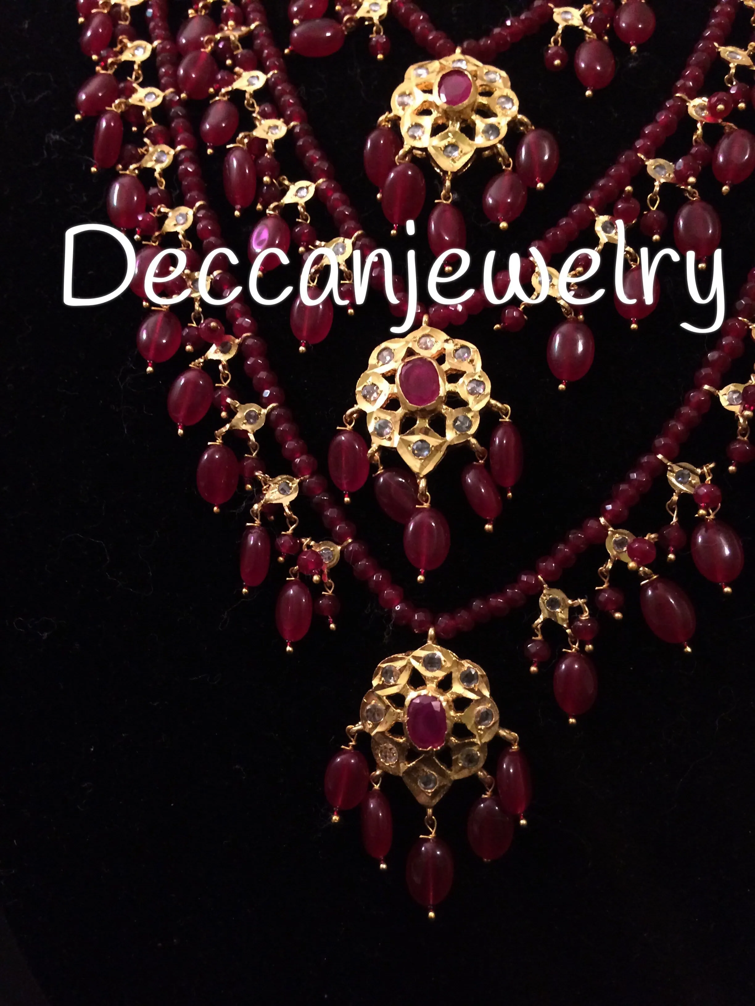 Fiona ruby beaded three layer necklace with earrings ( SHIPS IN 4 WEEKS )