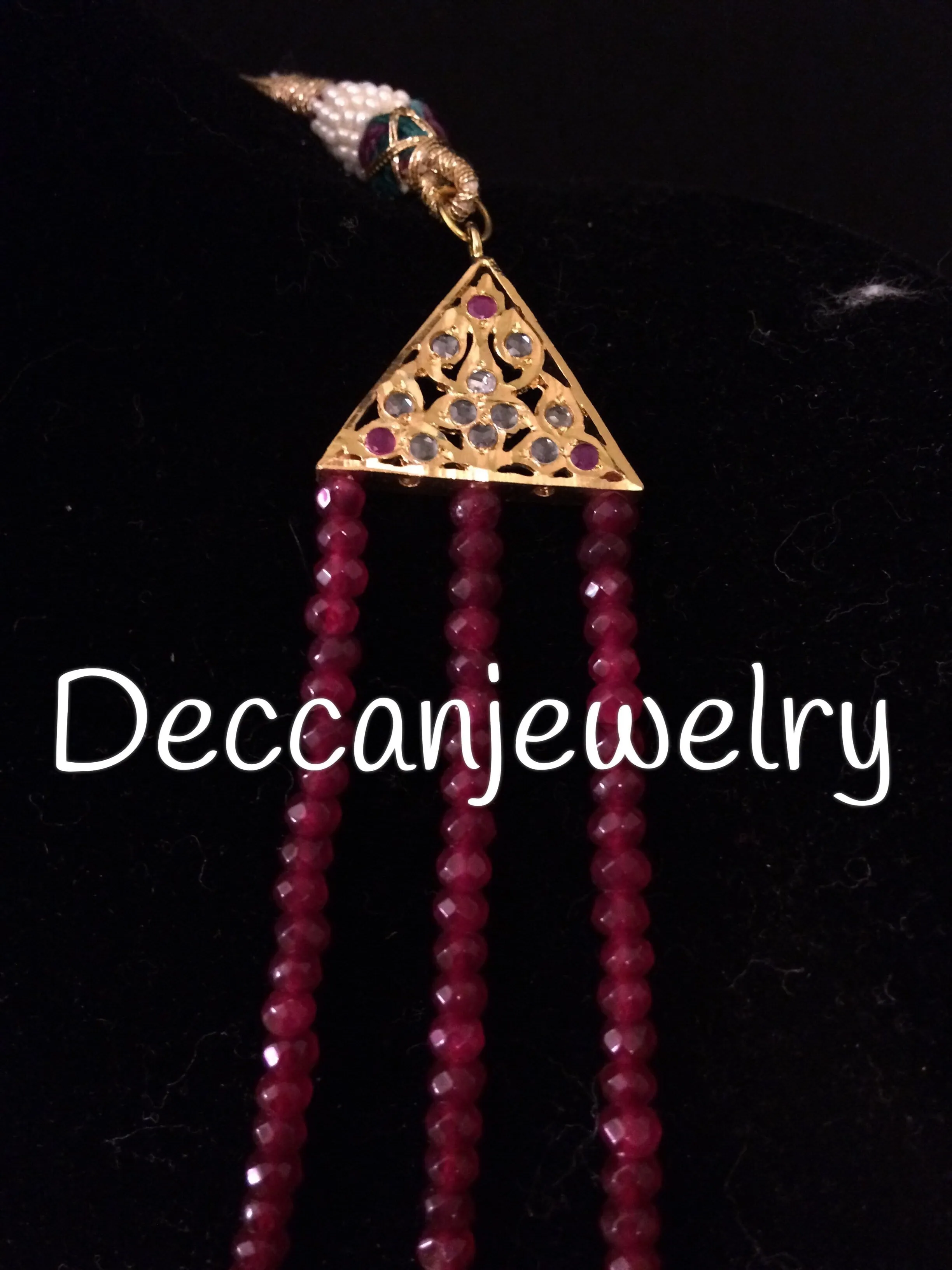 Fiona ruby beaded three layer necklace with earrings ( SHIPS IN 4 WEEKS )