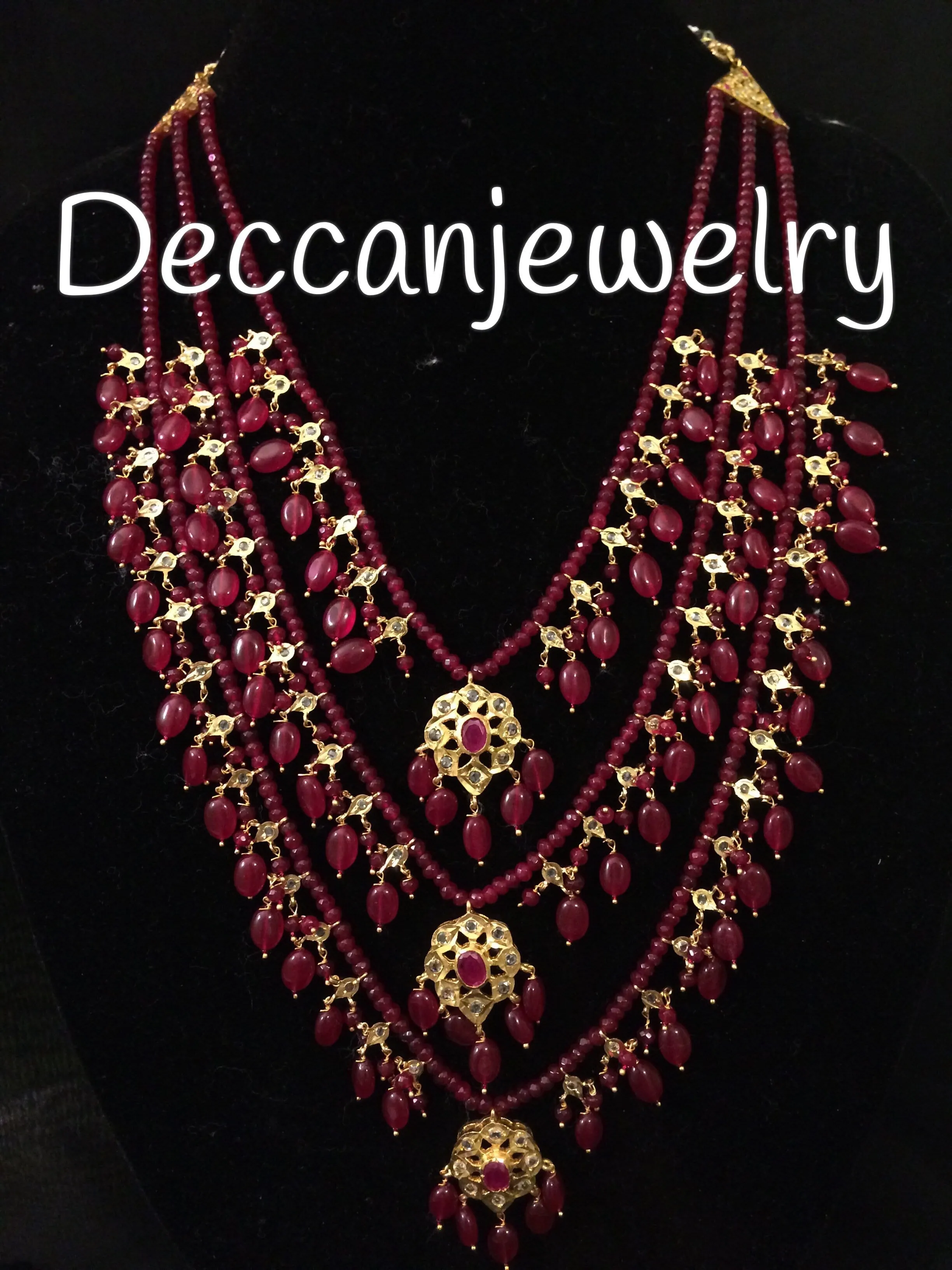 Fiona ruby beaded three layer necklace with earrings ( SHIPS IN 4 WEEKS )