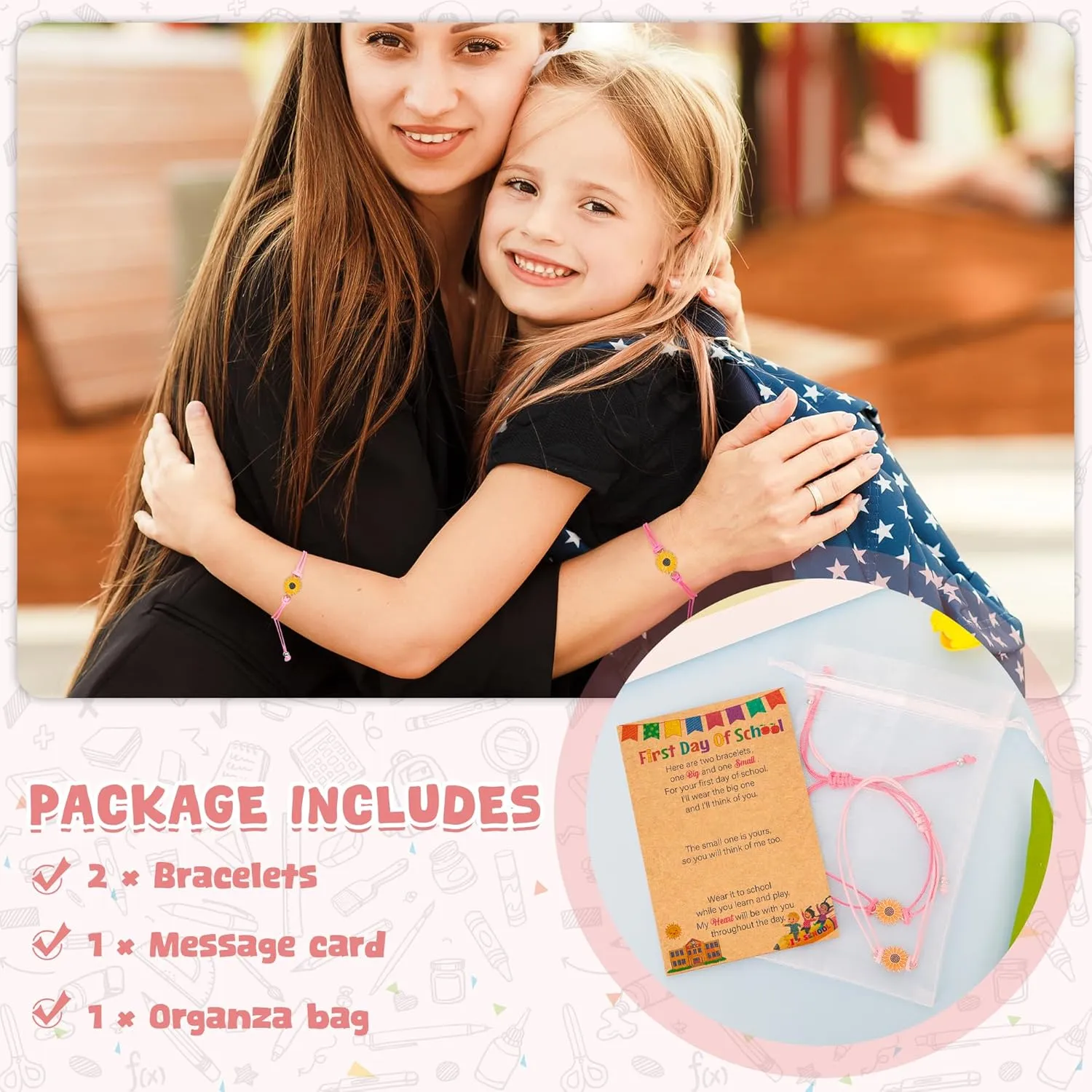 First Day of School Bracelet Mommy and Me, Prek Matching Wish Bracelets Set, Adjustable Bracelet for Boys Girls Gifts Stuff Bulk
