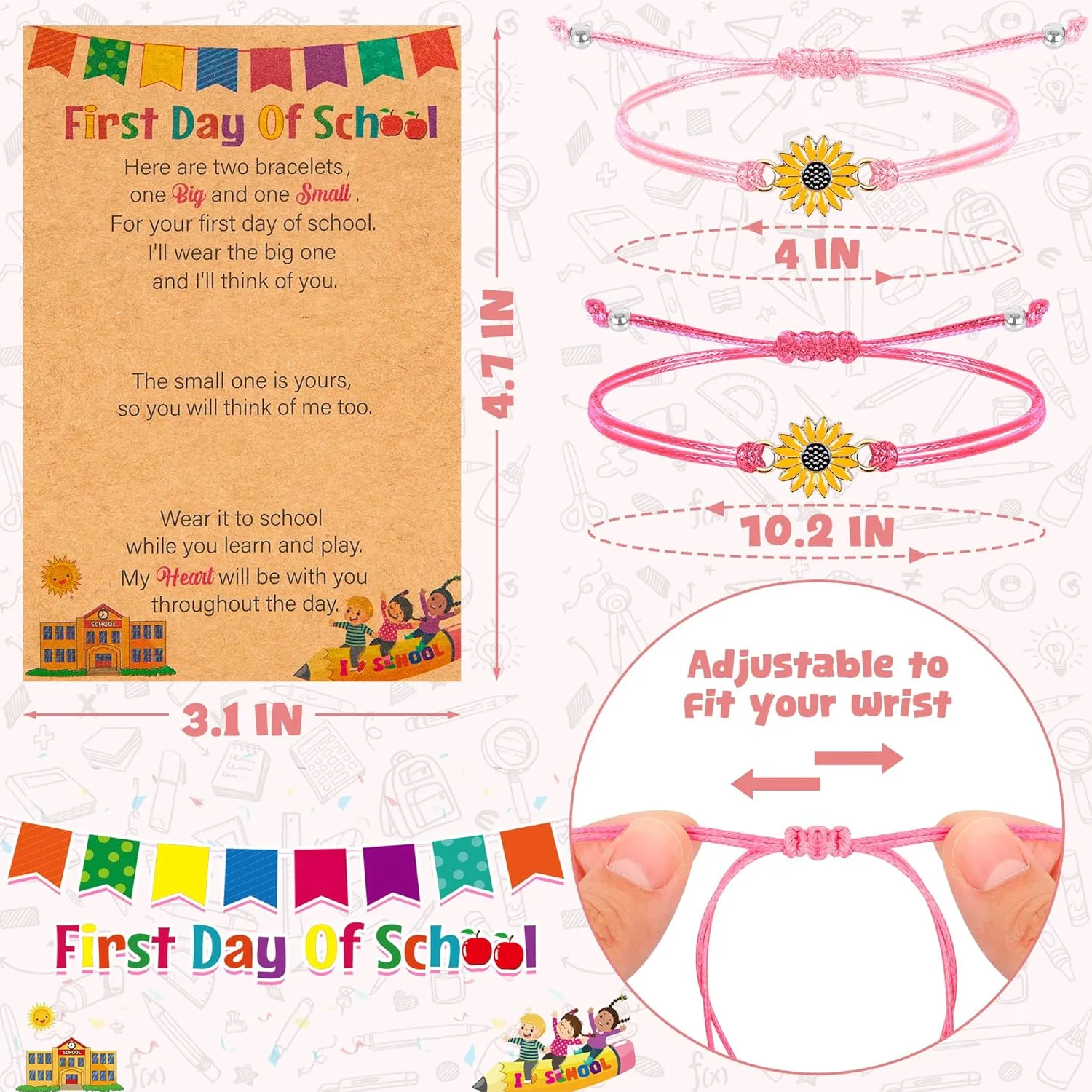 First Day of School Bracelet Mommy and Me, Prek Matching Wish Bracelets Set, Adjustable Bracelet for Boys Girls Gifts Stuff Bulk