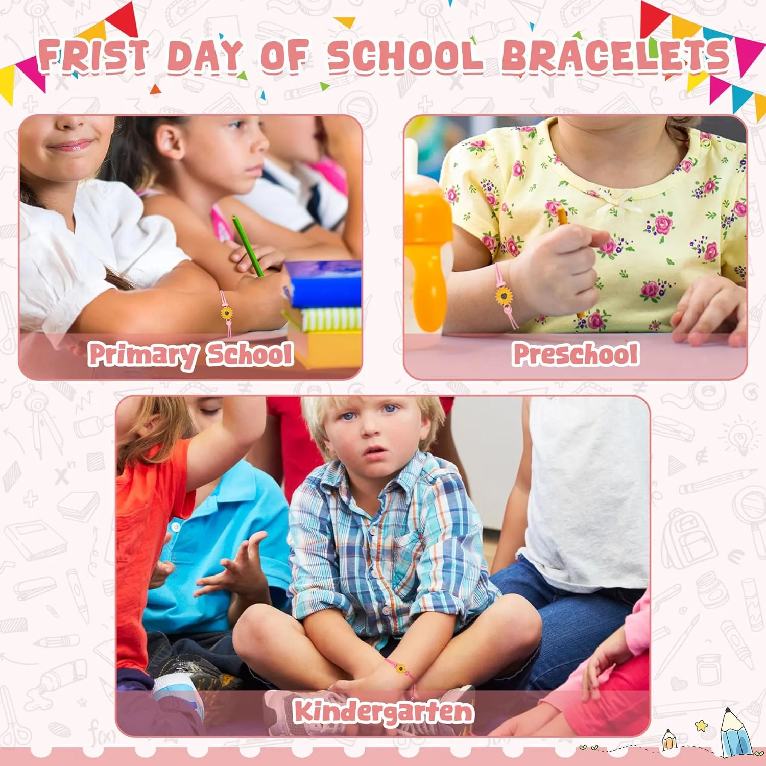 First Day of School Bracelet Mommy and Me, Prek Matching Wish Bracelets Set, Adjustable Bracelet for Boys Girls Gifts Stuff Bulk
