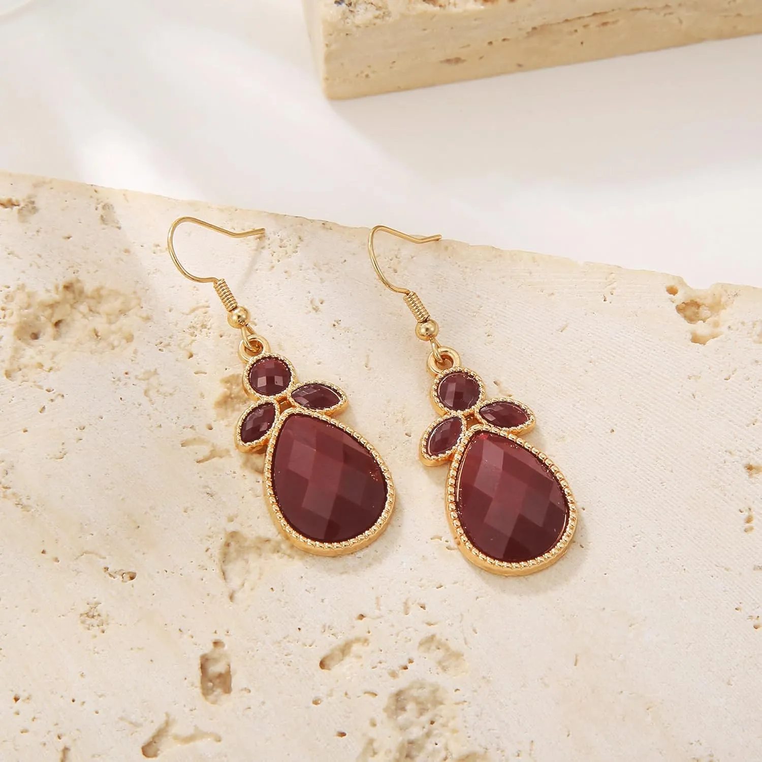 Firstmeet Shiny Resin Water Drop Collar Necklace with Earrings