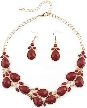 Firstmeet Shiny Resin Water Drop Collar Necklace with Earrings
