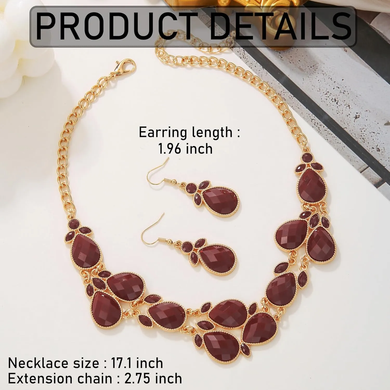 Firstmeet Shiny Resin Water Drop Collar Necklace with Earrings
