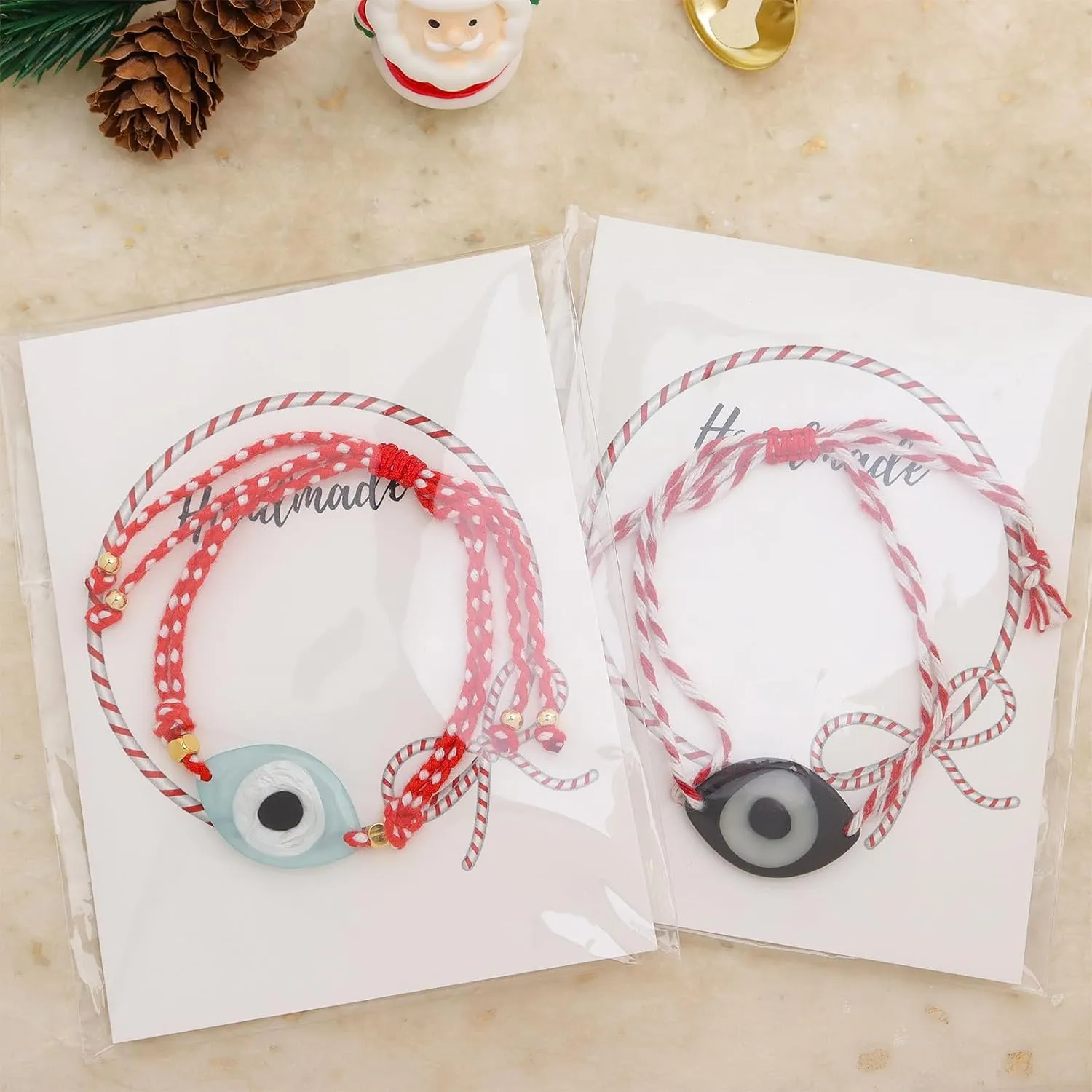 Flat Evil Eye Charm Bracelets for Women, Handmade Red String Adjustable Friendship Protection Bracelet Holiday Jewelry Gifts.