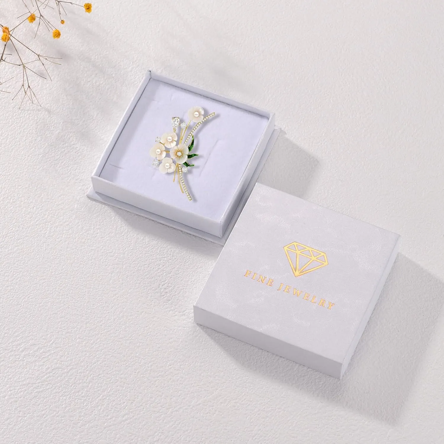 Flower Floral Pearl Brooch Rhinestone Crystal Brooch Leaf Bouquet Brooch Pin Fashion Dress Accessories Birthday Graduation Jewelry Gift For Women
