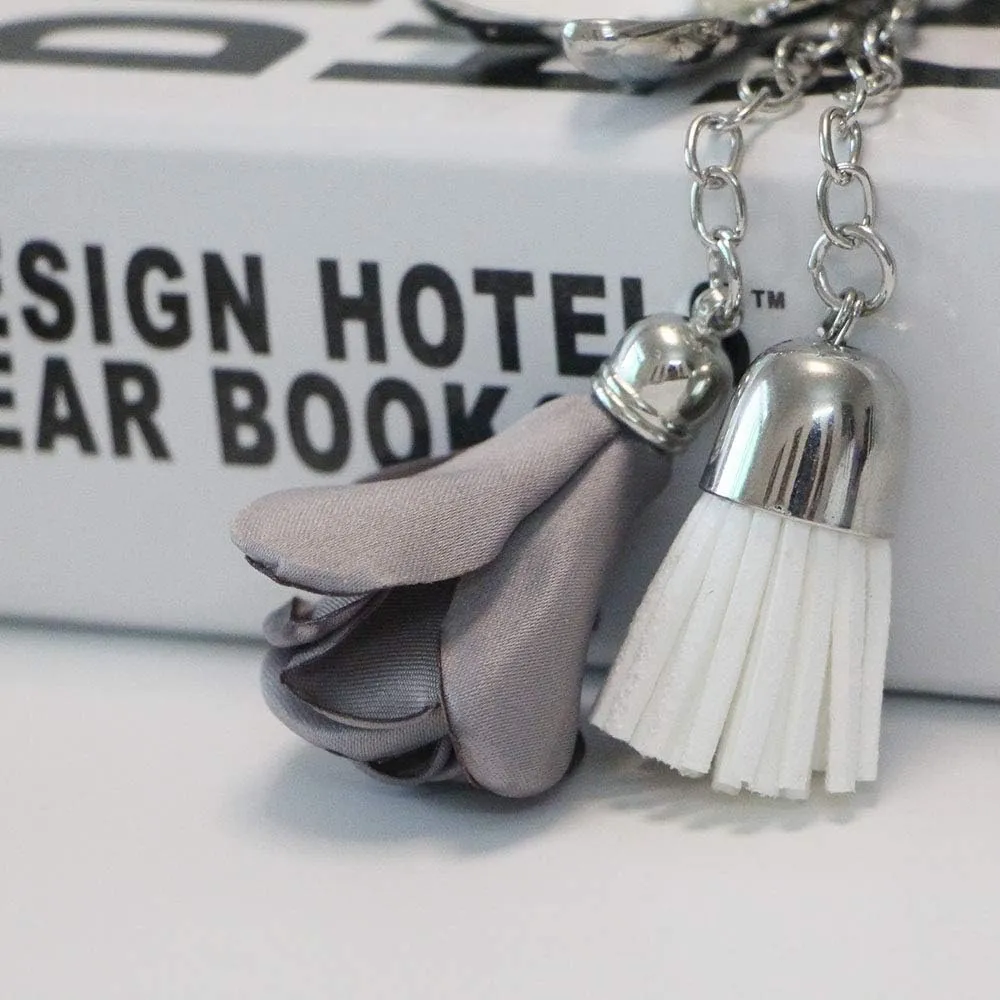 Flower Keychain Rhinestone Tassel Leaf Key Ring Women Wallet Bag Pendant Charms