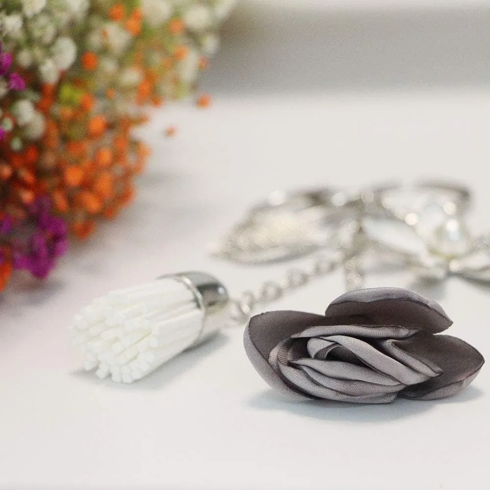 Flower Keychain Rhinestone Tassel Leaf Key Ring Women Wallet Bag Pendant Charms