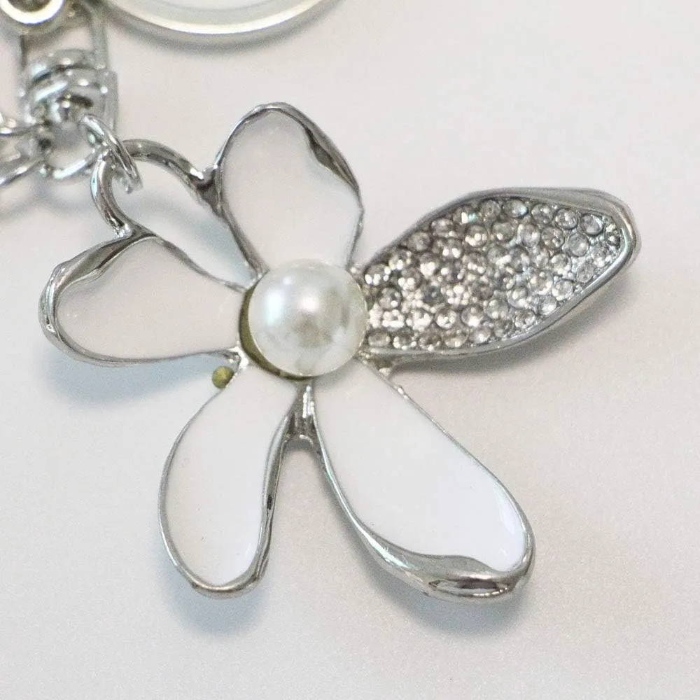 Flower Keychain Rhinestone Tassel Leaf Key Ring Women Wallet Bag Pendant Charms